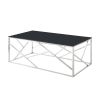 Modern Rectangular Coffee Accent Table with Black Tempered Glass Top and Stainless Steel Frame for Living Room Bedroom - Polished Chrome