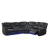 Modern Faux Leather Manual Reclining with Center Console with LED Light Strip,Living Room Furniture Set,PU Symmetrical Couch with 2 Cup Holders and St