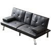 Convertible Sofa Bed Adjustable Couch Sleeper Modern Faux Leather Recliner Reversible Loveseat Folding Daybed Guest Bed, Removable Armrests, Cup Holde