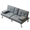 Linen Fabric Modern Sofa Bed Futon Couch Bed Folding Recliner Sleeper Reversible Loveseat Convertible Daybed, 2 Cup Holders, 3 Angles, Removable Armre