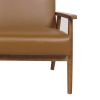 Living Room Corner Chair Armchair with Armrests & Backrest Faux Leather Wooden Lounge Chair;  Brown