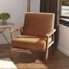 Living Room Corner Chair Armchair with Armrests & Backrest Faux Leather Wooden Lounge Chair;  Brown