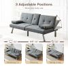 Linen Fabric Modern Sofa Bed Futon Couch Bed Folding Recliner Sleeper Reversible Loveseat Convertible Daybed, 2 Cup Holders, 3 Angles, Removable Armre