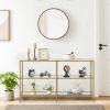 51.2' Console Table; Tempered Glass Sofa Table; Modern Entryway Table; Metal Frame; Easy to Assemble; for Living Room; Hallway; Gold Color