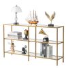 51.2' Console Table; Tempered Glass Sofa Table; Modern Entryway Table; Metal Frame; Easy to Assemble; for Living Room; Hallway; Gold Color