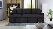 Paisley Black Linen Fabric Reversible Sleeper Sectional Sofa with Storage Chaise