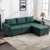 3 Seat Module Sectional Sofa Couch With 1 Ottoman for living room,Seat Cushion and Back Cushion Non-Removable and Non-Washable,Green