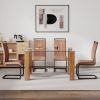 Table and chair set, 1 table and 4 chairs. A modern and minimalist rectangular dining table. Glass desktop and wood colar MDF table legs. Paired with