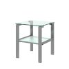 Glass two layer tea table, small round table, bedroom corner table, living room grey side table