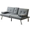 Linen Fabric Modern Sofa Bed Futon Couch Bed Folding Recliner Sleeper Reversible Loveseat Convertible Daybed, 2 Cup Holders, 3 Angles, Removable Armre