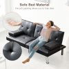 Convertible Sofa Bed Adjustable Couch Sleeper Modern Faux Leather Recliner Reversible Loveseat Folding Daybed Guest Bed, Removable Armrests, Cup Holde