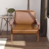 Living Room Corner Chair Armchair with Armrests & Backrest Faux Leather Wooden Lounge Chair;  Brown