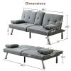 Linen Fabric Modern Sofa Bed Futon Couch Bed Folding Recliner Sleeper Reversible Loveseat Convertible Daybed, 2 Cup Holders, 3 Angles, Removable Armre