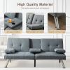 Linen Fabric Modern Sofa Bed Futon Couch Bed Folding Recliner Sleeper Reversible Loveseat Convertible Daybed, 2 Cup Holders, 3 Angles, Removable Armre