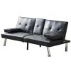 Convertible Sofa Bed Adjustable Couch Sleeper Modern Faux Leather Recliner Reversible Loveseat Folding Daybed Guest Bed, Removable Armrests, Cup Holde