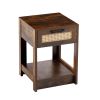 15.75" Rattan End table with drawer, Modern nightstand, side table for living room, bedroom,Rustic Brown