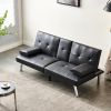 Convertible Sofa Bed Adjustable Couch Sleeper Modern Faux Leather Recliner Reversible Loveseat Folding Daybed Guest Bed, Removable Armrests, Cup Holde