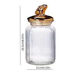 European Creative Ceramic Electroplated Decoration Kitchen Glass Jar With Gift Ring Jewelry Holder Receiving Candy Box Gift With Ribbon And Card (Option: Rabbit)