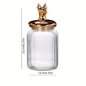 European Creative Ceramic Electroplated Decoration Kitchen Glass Jar With Gift Ring Jewelry Holder Receiving Candy Box Gift With Ribbon And Card (Option: Deer)