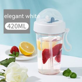 Double Drinking Straw Fruit Teas Plastic Cup Outdoor Large Capacity (Option: White-420m)