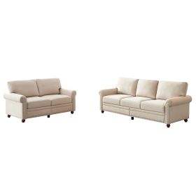 Linen Fabric Upholstery with Storage Sofa 2+3 Sectional (Color: Beige)