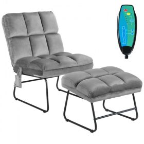 Massage Chair Velvet Accent Sofa Chair with Ottoman and Remote Control (Color: Gray)