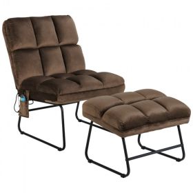 Massage Chair Velvet Accent Sofa Chair with Ottoman and Remote Control (Color: Brown)