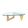 19MM Thickness Glass Triangle Coffee Table with Solid Wood Stand Fit For Living Room