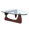 19MM Thickness Glass Triangle Coffee Table with Solid Wood Stand Fit For Living Room