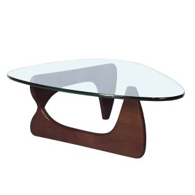 19MM Thickness Glass Triangle Coffee Table with Solid Wood Stand Fit For Living Room (Color: Dark Walnut)