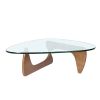 19MM Thickness Glass Triangle Coffee Table with Solid Wood Stand Fit For Living Room