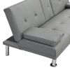 sofa bed with Armrest two holders WOOD FRAME, STAINLESS LEG, FUTON SOFA PVC