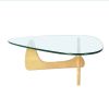 19MM Thickness Glass Triangle Coffee Table with Solid Wood Stand Fit For Living Room