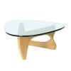 19MM Thickness Glass Triangle Coffee Table with Solid Wood Stand Fit For Living Room