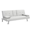 sofa bed with Armrest two holders WOOD FRAME, STAINLESS LEG, FUTON SOFA PVC