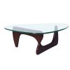 19MM Thickness Glass Triangle Coffee Table with Solid Wood Stand Fit For Living Room