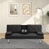 sofa bed with Armrest two holders WOOD FRAME, STAINLESS LEG, FUTON SOFA PVC