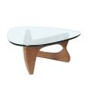 19MM Thickness Glass Triangle Coffee Table with Solid Wood Stand Fit For Living Room