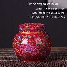 Enamel Ceramic Tea Jar Large Sealed Storage Jar Moisture-proof Storage (Option: Rich Red-530ML)