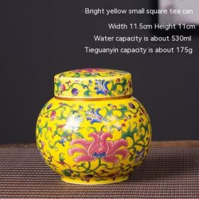 Enamel Ceramic Tea Jar Large Sealed Storage Jar Moisture-proof Storage (Option: Bright Yellow-530ML)