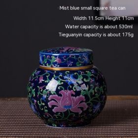 Enamel Ceramic Tea Jar Large Sealed Storage Jar Moisture-proof Storage (Option: Mustard Blue-530ML)