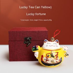 Lucky Cat Ceramic Tea Jar Storage Cartoon Household Small Gift Box (Option: Lemon Yellow Boxed)